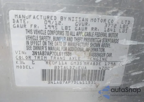 2013 Nissan Sentra Sv from USA, damaged, VIN 3N1AB7AP7DL611531